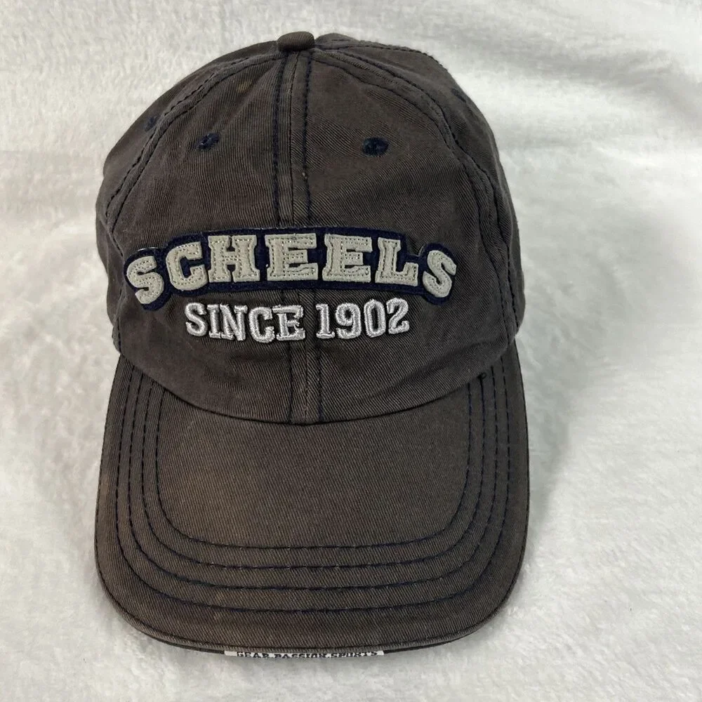 Scheels Distressed Gray/Blue Mens Hat Adjustable Ball Cap Baseball Sporting Good
